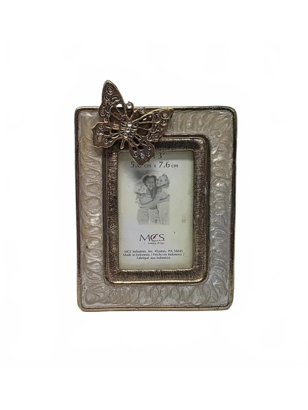 MCS Jeweled Butterfly Mini Picture Frame Pearl Enamel Gold Tone 2x3
